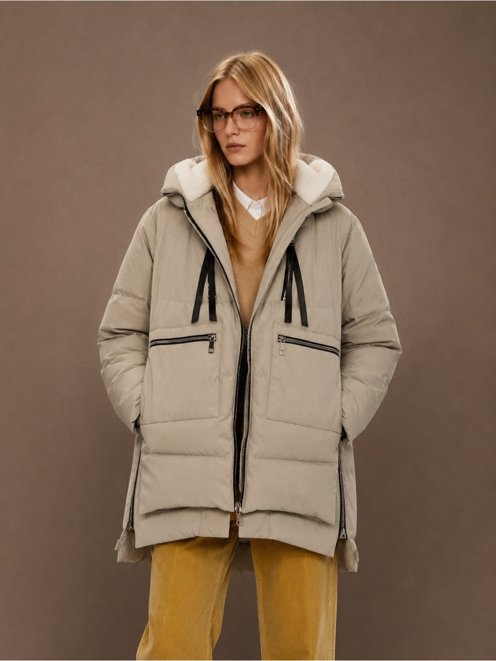 Orolay Beige Duck Down Puffer Jacket Hooded Fleece Lined Side Zip Coat | S | NWT - Picture 4 of 9